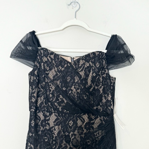 NWT Aidan Mattox  Black Nude Lace Off-The-Shoulder Gown Size 8 - Picture 3 of 7